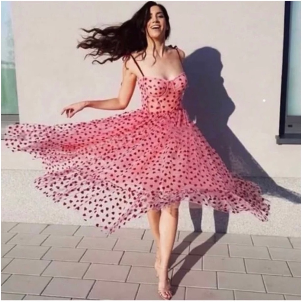 Betsey Johnson Valentines Metallica Heart Print Mesh Midi Dress NWT TIKT…